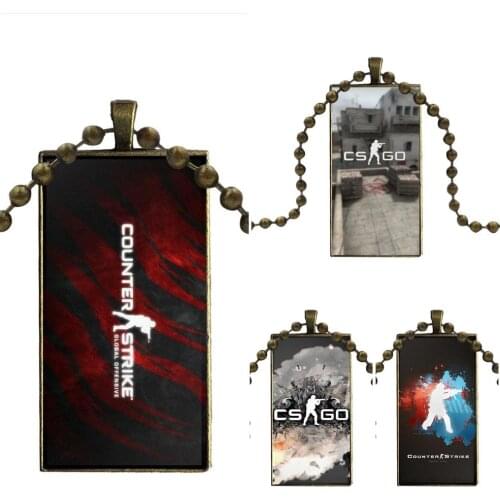 For Women Girls Handmade Glass Cabochon Choker Pendant Rectangle Necklace Bronze Color Jewelry Counter Strike Cs Go