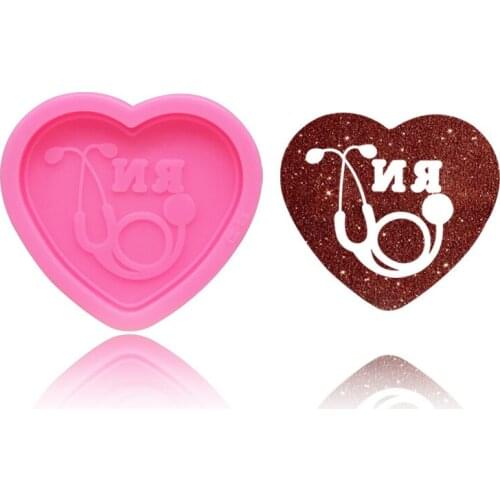 HMMZCN Bright Glossy Doctor Stethoscope Love Shape Mould Silicone Epoxy Resin Mold Badge Reel Phone Socket As Well