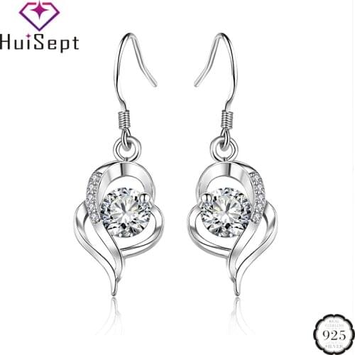 HuiSept Silver Earrings 925 Jewelry with Sapphire Amethyst Zircon Gemstone Heart-shape Drop Earring for Women Wedding Party Gift