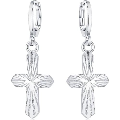 925 sterling silver exquisite gift fashion girl couple Jesus cross round buckle earrings ladies party jewelry