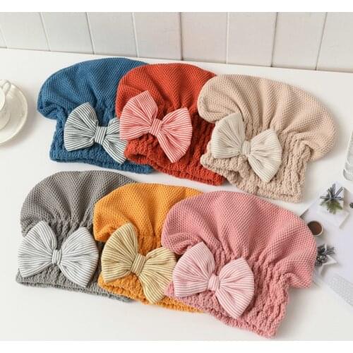 Coral Velvet Bath Accessories with Bowknot Dry Hair Towel Quick-drying Hair Cap Super Absorbent for Women Portable Shower Cap
