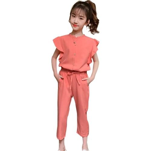 Girls Summer Clothes Solid Color Girls Outfits Vest + Pants 2PCS Girls Sets Casual Style Kid Clothes