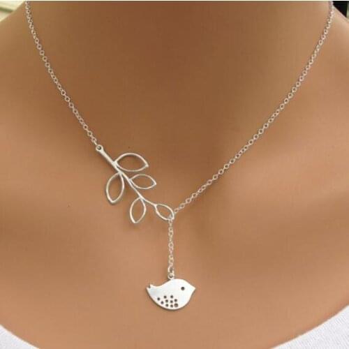 Hot Sale Branches Bird Silver color Necklace Jewelry Gift Personality Leaves Leaf Jewelry For Women
