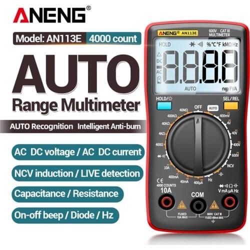 AN113C AN113E Digital Professional Multimeter 4000 Counts EletricAuto AC/DC Votage tester Current Ohm Ammeter Detector Tool