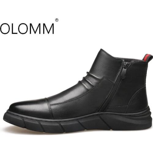 Cotton Shoes Leather Cowhide Mens Casual Martin Boots Winter Warm Snow Boots Men Zapatos De Hombre