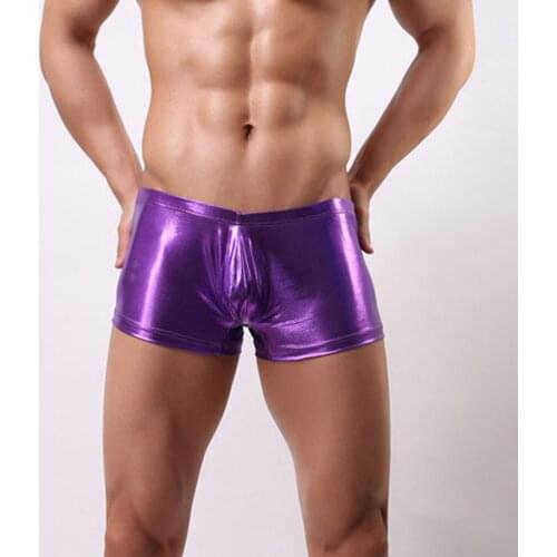 Mens Sexy U Convex Pouch Metallic Boxer Shorts PVC Leather Shiny Male Underwear High Elastic Cool Shorts Trunk 4 Colors F11