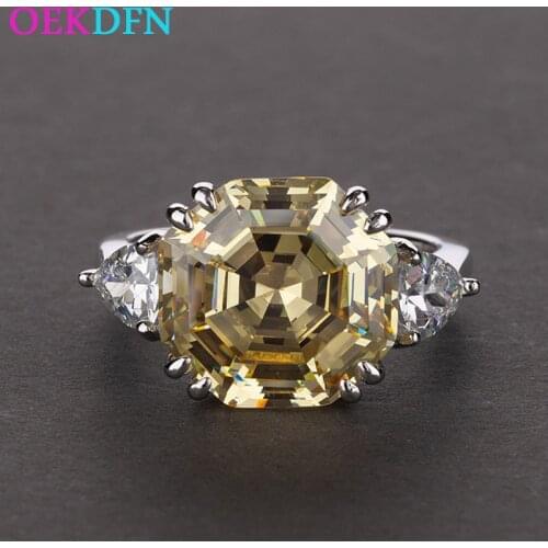 OEKDFN Octagon 12*12MM Created AAAAA+ Zircon 100% S925 Sterling Silver Ring For Women Engagement Wedding Jewelry Women Rings
