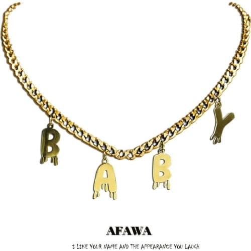 2021 Punk BABY Stainless Steel Chokers Necklace for Women Gold Color Letter Necklace Jewelry colgantes mujer moda N7003BABYS01