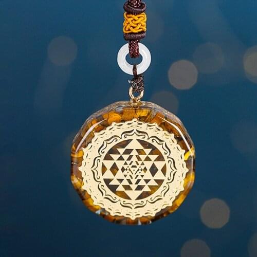 Orgonite Necklace Sri Yantra Pendant Sacred Geometry Tiger Eye Energy Necklace For Women Men Jewelry