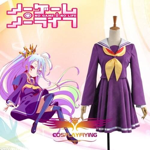 Dress No Game No Life Cosplay Shiro Two Pieces Dress Detachable inner Square Collar Skirt Girl Purple Stockings