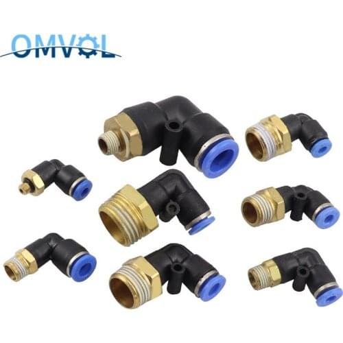 1PCS PL4/6/8/10/12mm Male Thread Pneumatic Fittings Elbow Quick Couplings Pneumatic Fittings Hole To 1/8" 1/4" 3/8 "1/2"