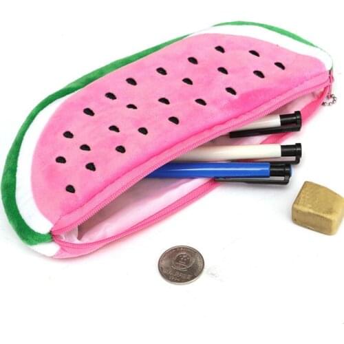 Watermelon Design Semicircle Short Plush Pencil Bag Stationery Storage Zipper Case