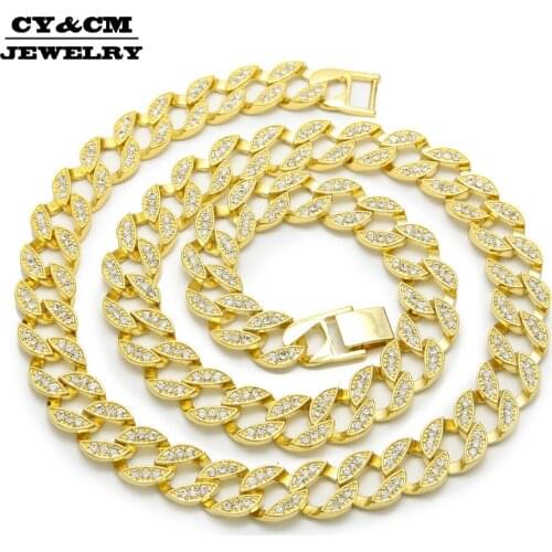 Rapper Hip Hop for Women Men CZ Choker Necklace 15mm Bling Iced out Rhinestone Miami Cuban Link Chain Fashion Jewelry Necklaces