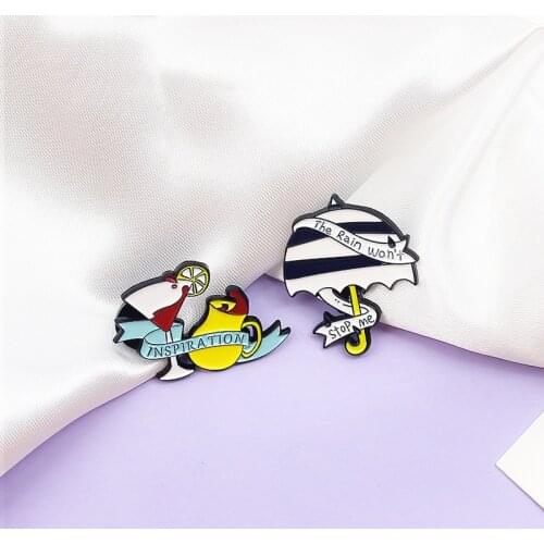 Weather - Resistant Striped Umbrella Brooches For Womens Clothing Bag Badge, Delicious Wine Ribbon Flowing Enamel Label Pins