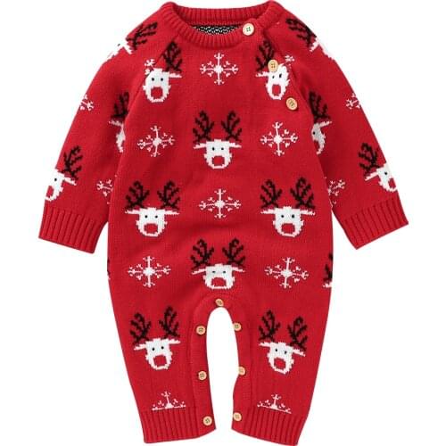 Christmas Newborn Jumpsuit, Toddler Deer & Snowflake Pattern Long Sleeve Round Neck Romper