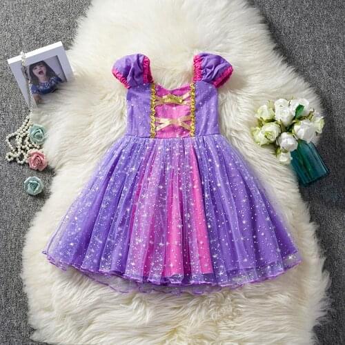 Princess Cosplay Christmas Dress Bling Star Kids Dress Tulle Birthday Clothes For 1-5 Years Baby Girls Carnival Vestido Costume