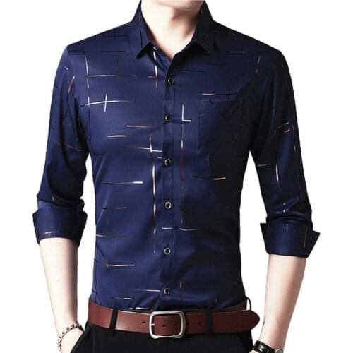 Long Sleeve Turn Down Collar Stripes Single-breasted Business Shirt Top men clothing shirts for men Clothing Summer Streetwear