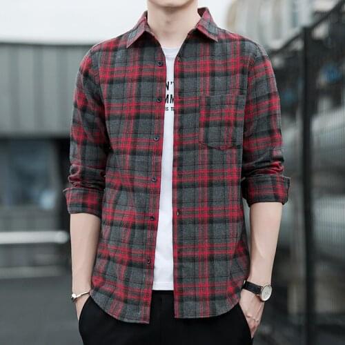 Plaid shirt male Korean trend spring and autumn casual shirt 2021 new mens shirt couple shirt high-quality plaid shirt
