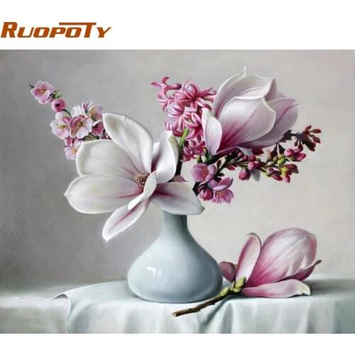 RUOPOTY Diy Frame Acrylic Paint Magnolia Flower DIY Painting By Numbers Modern Wall Art Picture Unique Gift For Home Decor Arts