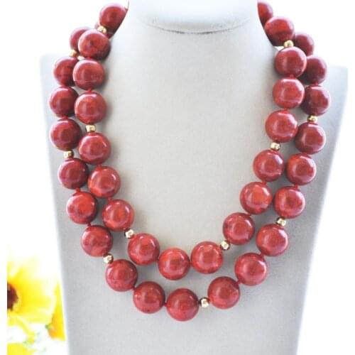 S2435 38" 18mm Natural Round Red Coral Bead Necklace