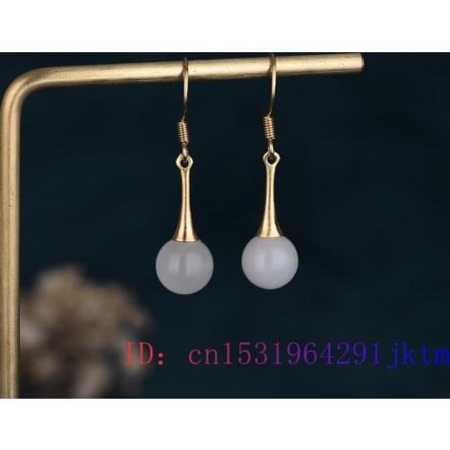White Jade Bead Earrings Chalcedony Gemstone Gifts Amulet Zircon Crystal 925 Silver Fashion Women Jewelry Natural