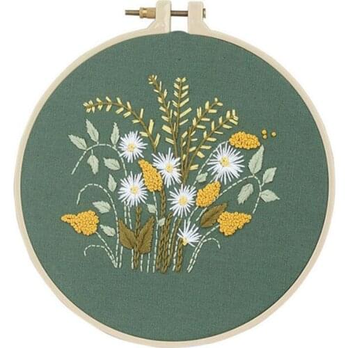 Flowers Pattern Starter Embroidery Cross Stitch Kit Including Embroidery Cloth Bamboo Embroidery Hoop Color Threads Tools
