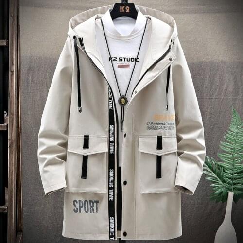Fashion Casual Long Jacket Men Hooded Windbreaker Male Coats Cotton NEW Spring Streetwear Trench Coat Men Dropshipping