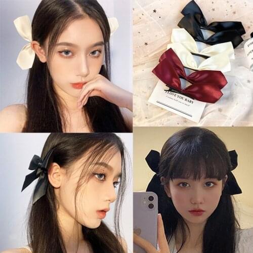 2pcs Black White Ribbon Hair Bows Clips Vintage Bowknot Side Hairpin Cute Girls Barrettes Headdress Hair Accessories for Women
