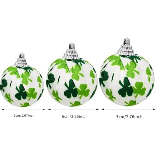 St. Patricks Day Shamrock Cloth Ball Bauble Decor Fabric Wrapping Clover Ball Pendant Hanging Festival Ornament