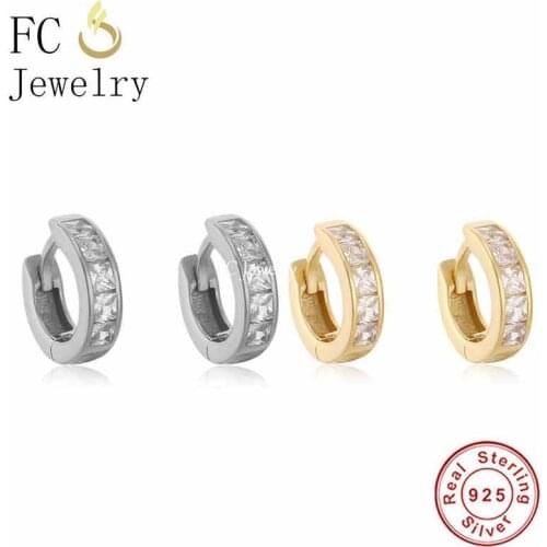 100% 925 Sterling Silver Minimalist Circle White Color Zircon Huggies Piercing Hoop Earrings Brinco Pendientes For Women 2021