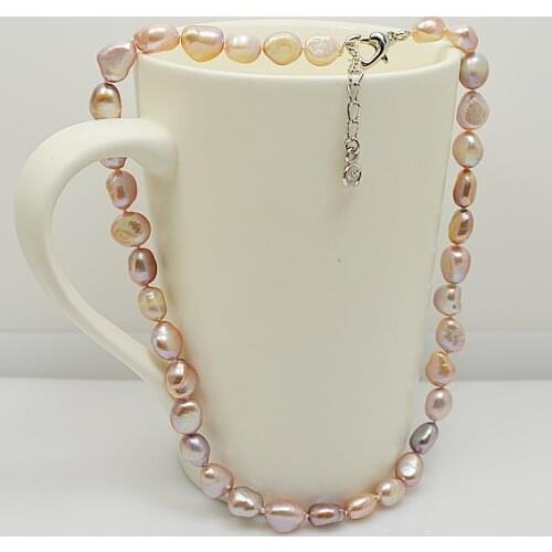 Real Natural Freshwater Pearl Necklace For Women 7x9mm Lavender Baroque Pearl Jewelry Heart Clasp Charming Flower Girl Gift