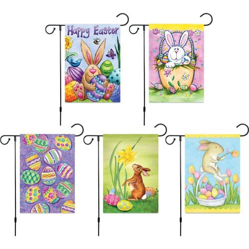 1Pcs Happy Easter Party Decoration Garden Outdoor Flag Flower Egg Rabbit Print Festival Banner Easter Decor No Flagpole