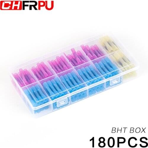 180PCS Heat Shrink Butt Terminals Waterproof Fully Insulated Seal Butt Crimp terminal wire connector AWG 22-10 BHT1.25/2/5 box