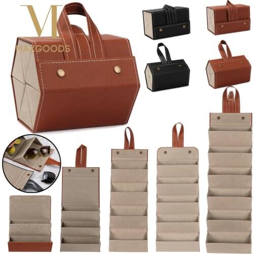 2/3/4/5/6 Multi-slot Portable PU Leather Glasses Organizer black,brown Color Eyeglasses Jewely Storage Case Travel Holder