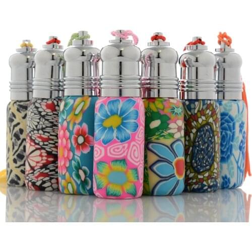 20 pcs Perfume Roll On Bottle with Glass Ball Many Patterns Polymer Clay 6 ML Essential Oil Refillable Bottle Aroma Perfume Vial
