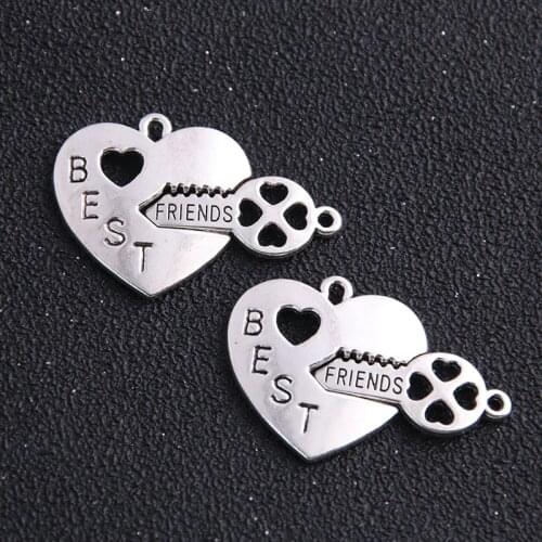 3pcs Free shipping Vintage love + key Charms Carving best friends Jewelry Findings Fit Diy Jewelry