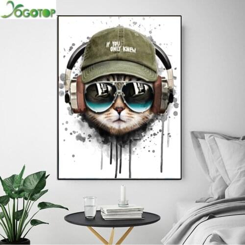 5D DIY Diamond Painting Cat with glasses and hat Diamond Mosaic Cross stitch Square round drill Rhinestone Decor Picture YY3414
