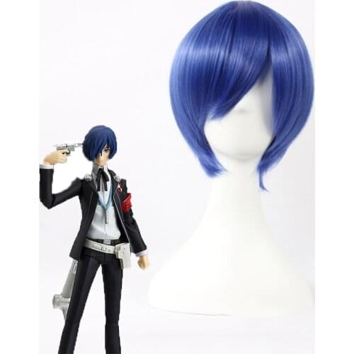 Anime PERSONA3 Shin Megami Tensei: Persona 3 Yuki Makoto Yuuki Cosplay Wig Blue Short Synthetic Hair Wigs+ Wig Cap