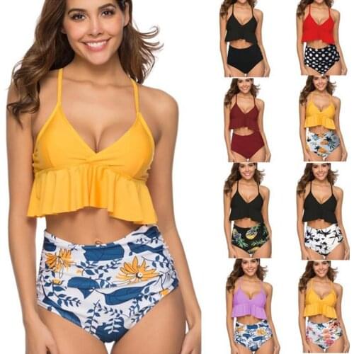 Bikini 2021 Solid Print Swimsuit Women Swimwear Push Up Bikini Set Lace up Summer Beach Bathing Suit Swim Wear High Waist Bikini