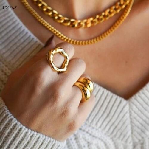 Melted texture big circle rings for women stainless steel unque statement cocktail rings unusual streetwear designer