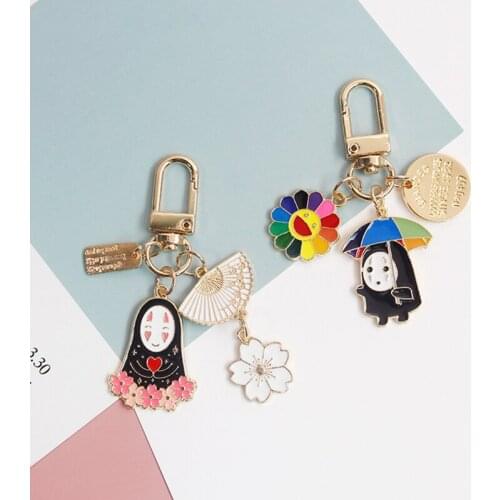 Creative Japanese Anime Spirited Away Womens Keychain Mens Cherry Blossom FanKeyring Car Bag Pendant Charm Airpods Accessories