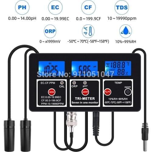 Professional 7 in 1 PH EC CF RH TDS(PPM) ORP TEMP Meter Water Quality Meter Multi-parameter PH EC TDS ORP Tester for Hydroponics