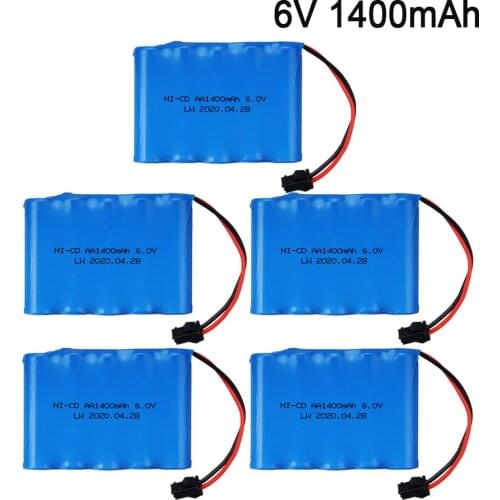 1-5Pack 6V 1400mAh RC Battery Ni-Cd Battery For Toy Car Rechargeable SM 2Pin Plug AA Rechargeable Battery