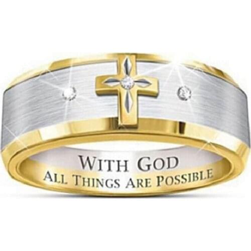 European and American Hot-Selling Jewelry Gold Two-Tone Cross Business Mens Ring New Arrival And New Fashion For Boyfriend