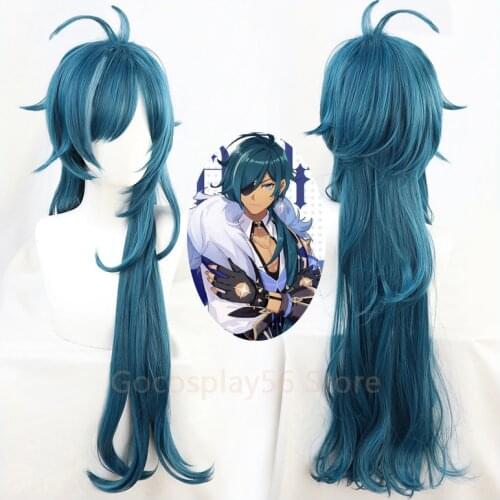 Genshin Impact Cosplay Kaeya Wig Long Straight Highlight Blue Heat Resistant Hair Adult Halloween Role Play