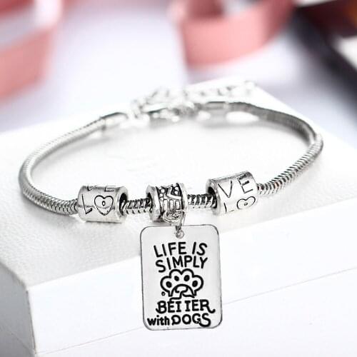 Geometric Life Is Simply Dog Paw Bracelet Love Beads Chain Bangle Women Men Pet Dog Lovers Bracelets Animals Rescue Jewelry Gift