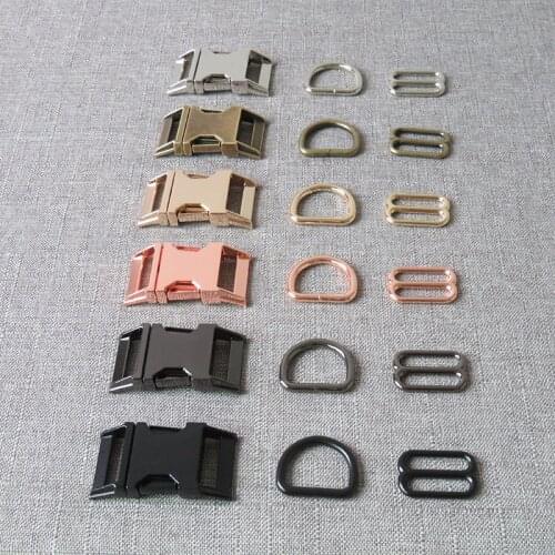 100 sets wholesale 25mm heavy metal side release buckle D rings straps slider for bag pet dog collar paracord sewing accessories
