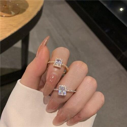 Korean Delicate Square Cubic Zircon Rings For Women Girls Micro Paved Open Adjustable Ring Fashion Jewelry Gifts