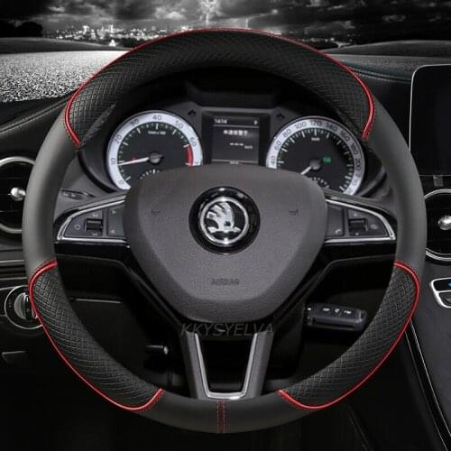 Leather Car Steering wheel Cover Anti-slip for Skoda Fabia 1 2 3 I II III Auto interior Accessories