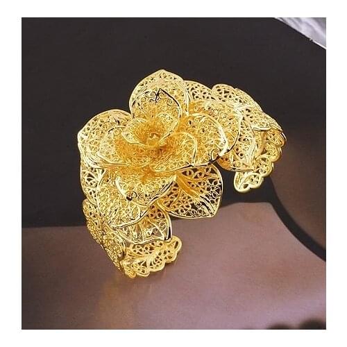 Fashion jewelry bangle ,18k yellow gold fiiled flower bangle jewellry ,18k gold bangle bracelet ,charm gold bangle